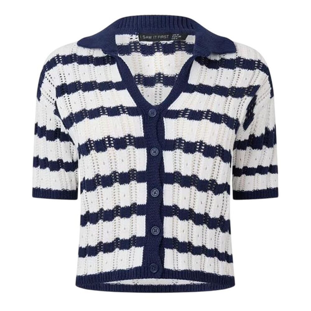I Saw It First Womens/Ladies Striped Crochet Detail Crop Top / Navy/Cream